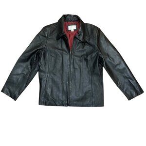 Worthington Women's Black Leather Jacket XL Red Lining Y2K Gothic